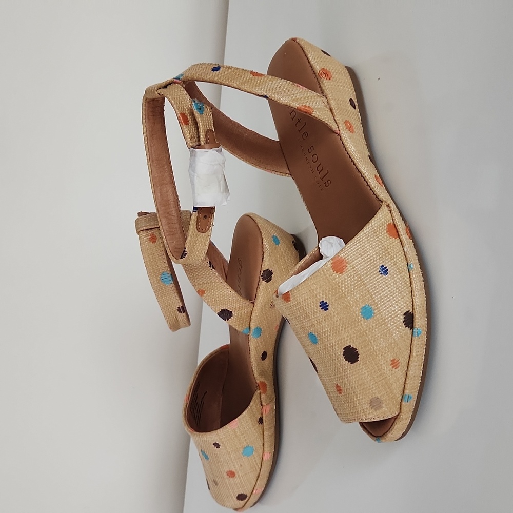Gentle Souls Tan Polka Dot Sandals